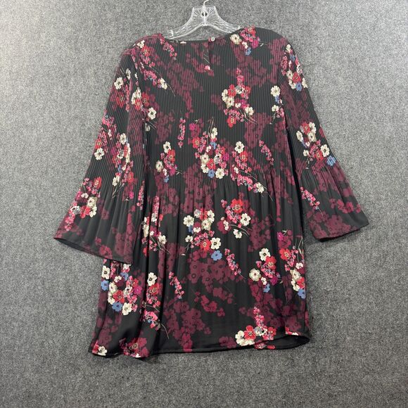 J Jill Wearever Collection Tunic Women's Small Black Maroon Floral Pleated Relax - Picture 6 of 7